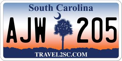 SC license plate AJW205