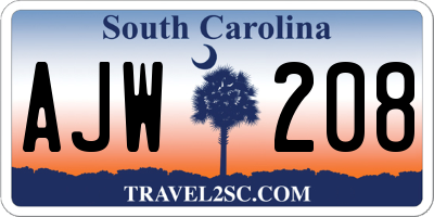 SC license plate AJW208