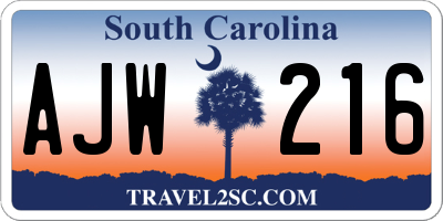 SC license plate AJW216