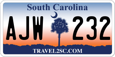 SC license plate AJW232