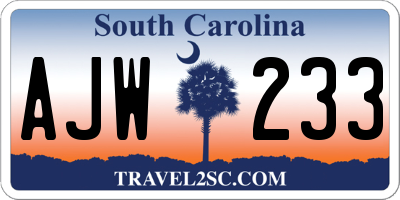 SC license plate AJW233
