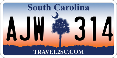 SC license plate AJW314