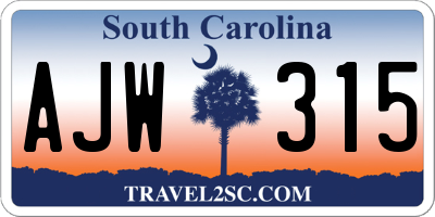 SC license plate AJW315