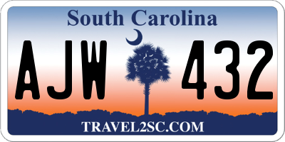 SC license plate AJW432