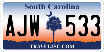 SC license plate AJW533
