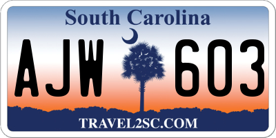 SC license plate AJW603