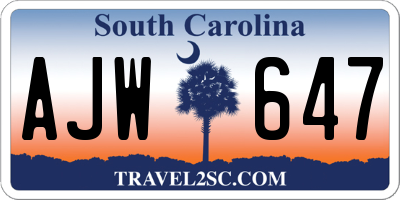 SC license plate AJW647