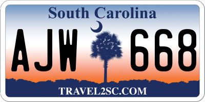 SC license plate AJW668