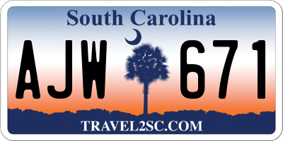 SC license plate AJW671