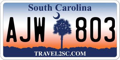SC license plate AJW803