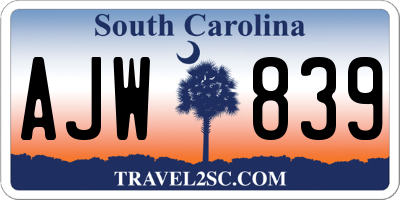 SC license plate AJW839