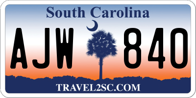 SC license plate AJW840