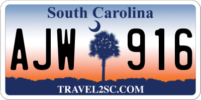 SC license plate AJW916