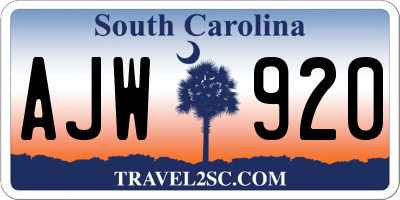 SC license plate AJW920