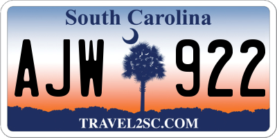 SC license plate AJW922
