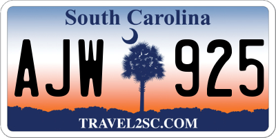 SC license plate AJW925