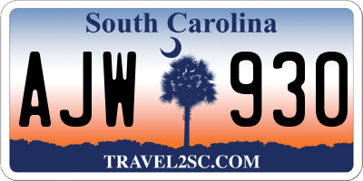 SC license plate AJW930