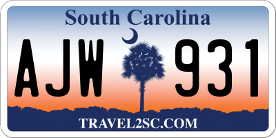 SC license plate AJW931