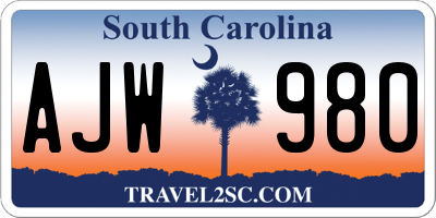 SC license plate AJW980