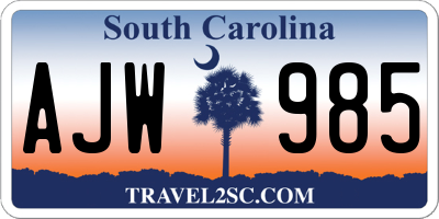 SC license plate AJW985