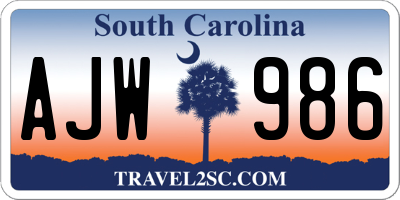 SC license plate AJW986