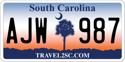 SC license plate AJW987