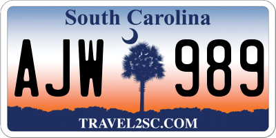 SC license plate AJW989