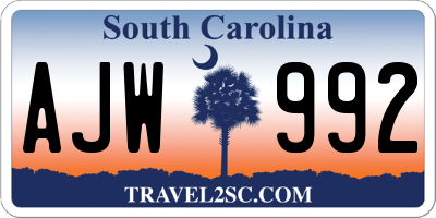 SC license plate AJW992