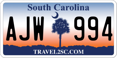 SC license plate AJW994