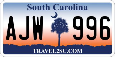 SC license plate AJW996