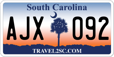 SC license plate AJX092