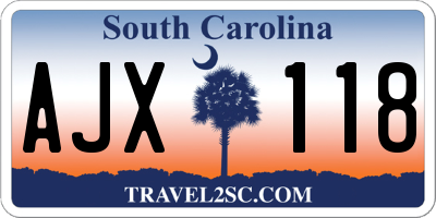 SC license plate AJX118