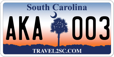SC license plate AKA003