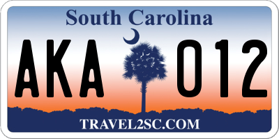 SC license plate AKA012