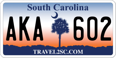 SC license plate AKA602