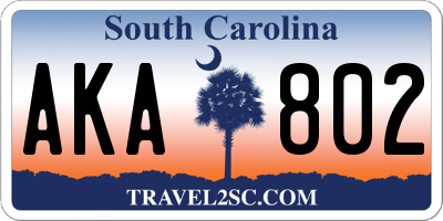 SC license plate AKA802