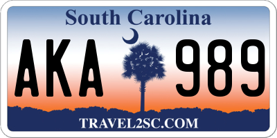 SC license plate AKA989