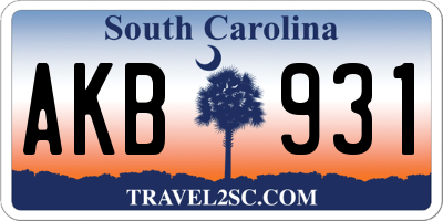 SC license plate AKB931
