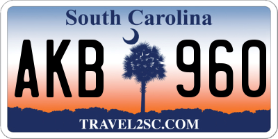 SC license plate AKB960