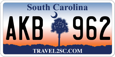 SC license plate AKB962