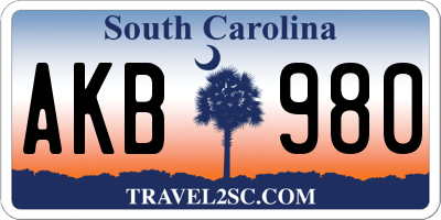 SC license plate AKB980
