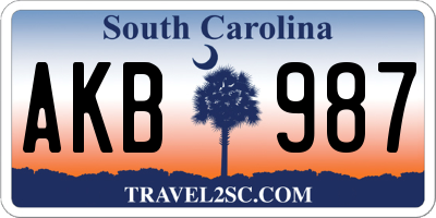 SC license plate AKB987