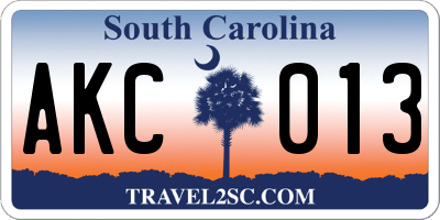 SC license plate AKC013