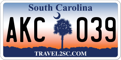 SC license plate AKC039