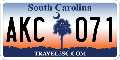 SC license plate AKC071
