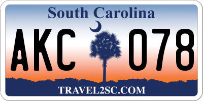 SC license plate AKC078