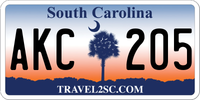 SC license plate AKC205