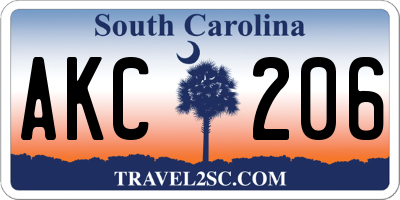SC license plate AKC206