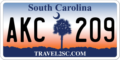 SC license plate AKC209