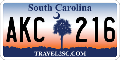 SC license plate AKC216